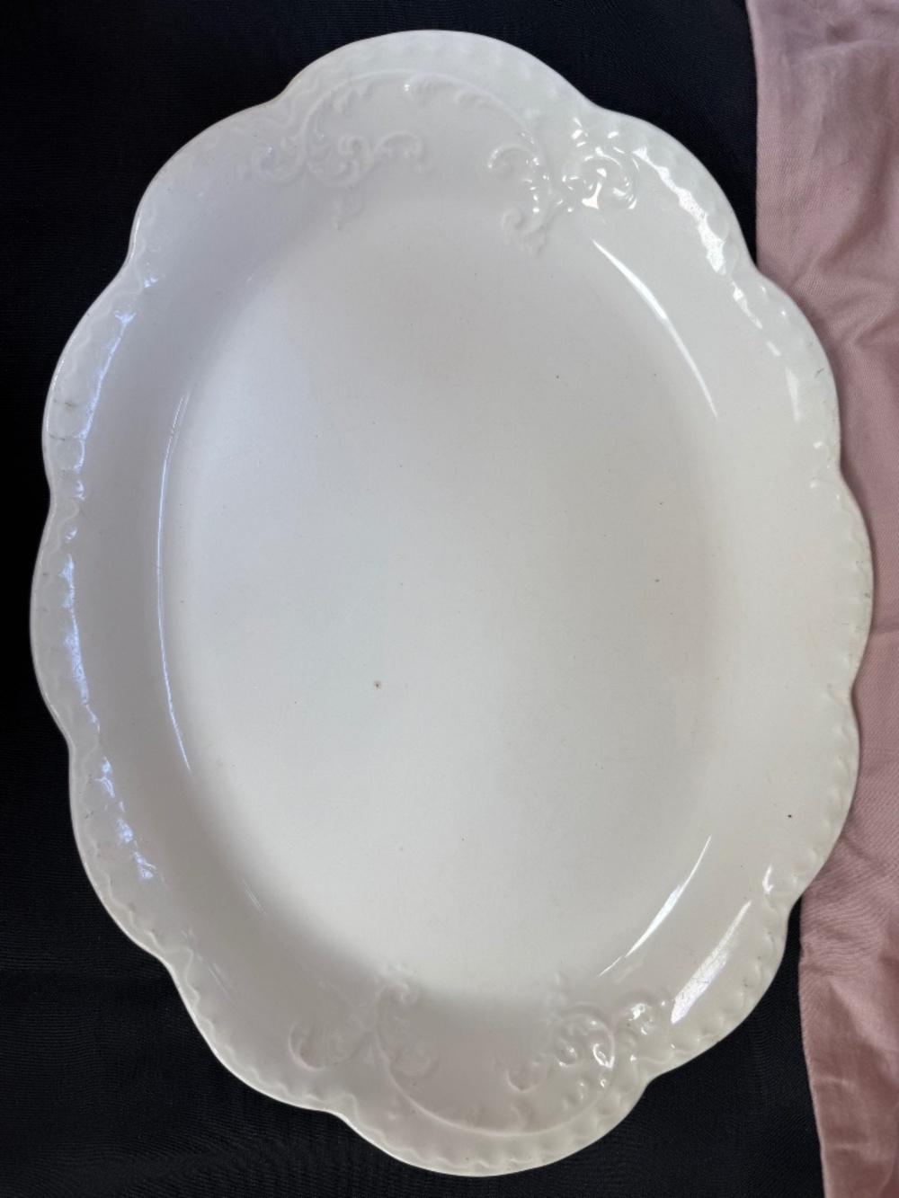 Vintage Johnson Brothers White Embossed Oval Platter 14" | England | Provincial